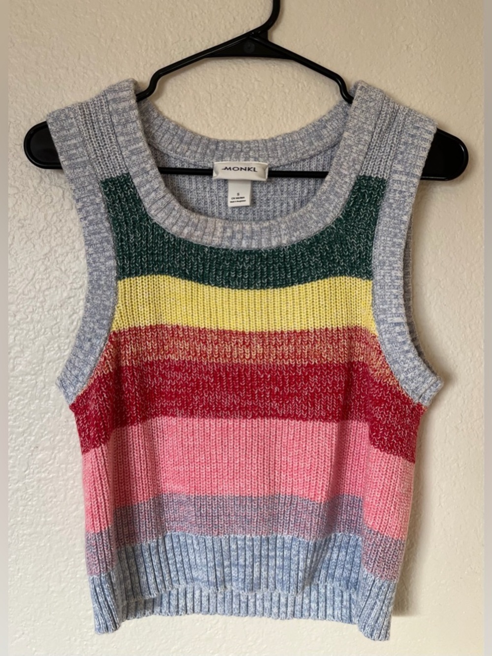 Monki Cropped Rainbow Knit Tank Sweater Vest Women Size Small Pride Festival Top